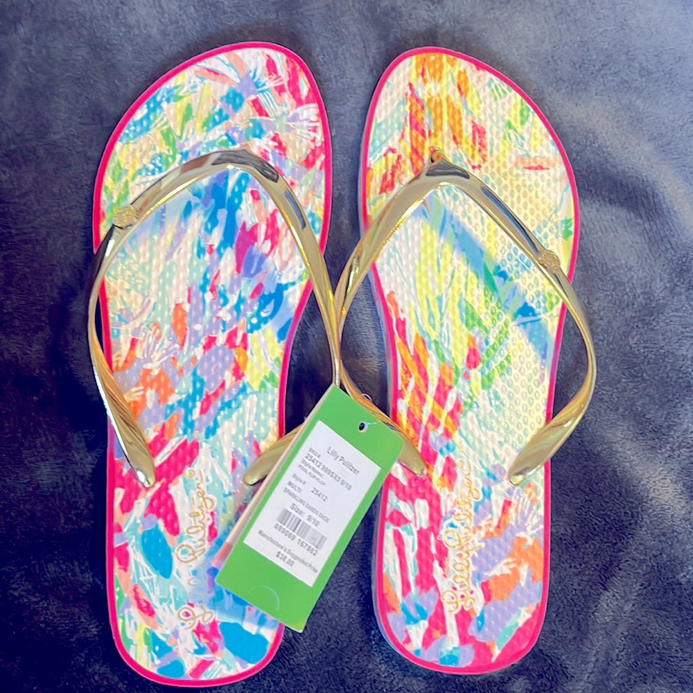 Lilly Pulitzer Flip Flop Thong Sandal Sparkling Sands NWT “9/10”